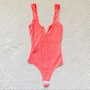 NEON PINK FASHION NOVA RIBBED BODYSUIT